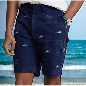 NWT Polo Ralph Lauren RRL Newport Navy Chino Marlin Anchor Summer Shorts Mens 32